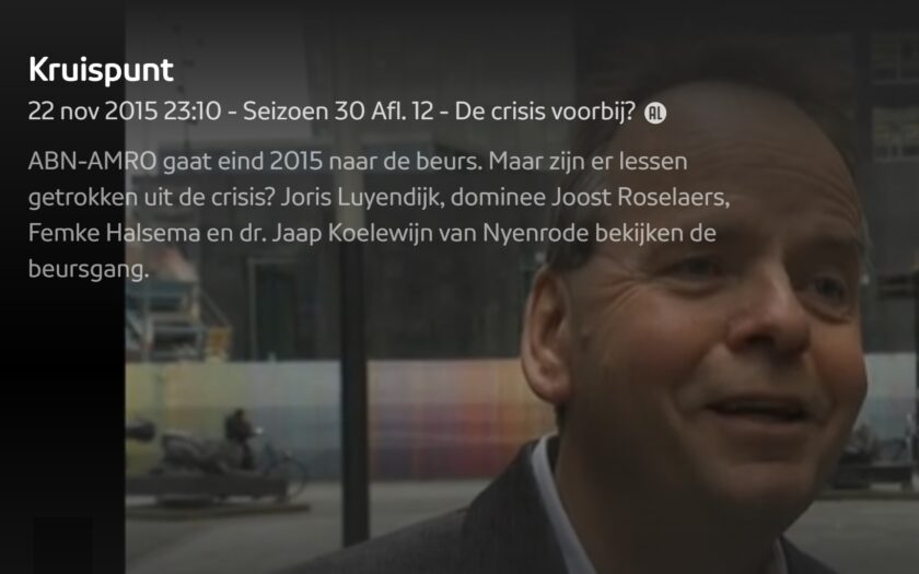 De crisis voorbij - KRO-NCRV Kruispunt - Tony de Bree - dagboek van een bankier