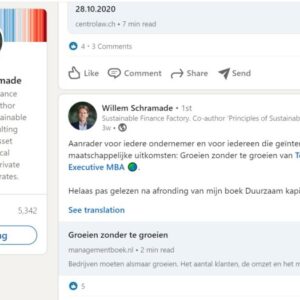 Willem Schramade van Duurzaam Kapitalisme op LinkedIn over Groeien zonder te groeien. Succesvol ondernemen in de betekeniseconomie door Tony de Bree